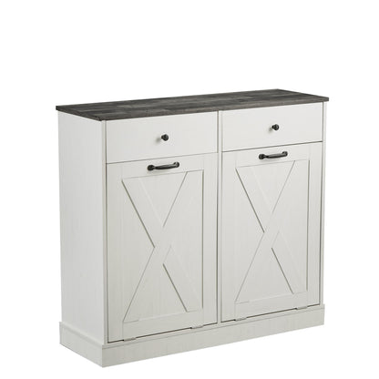 White Double Tilt Trash Can Cabinet