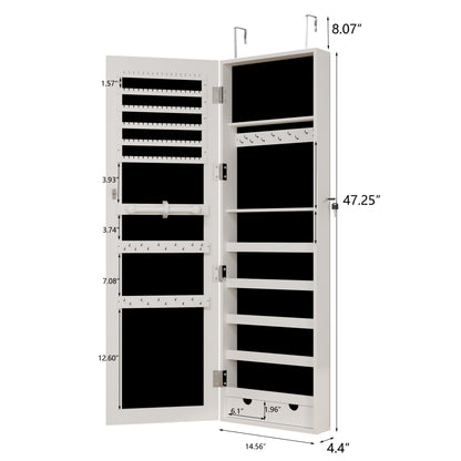 White Mirror w/ Lockable Jewelry Armoire Organizer