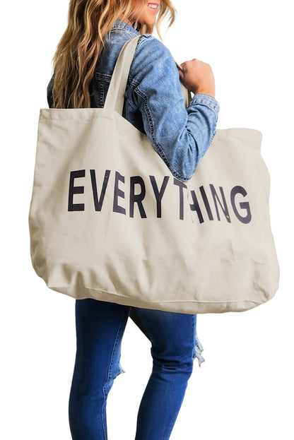 Black 73*17*44cm EVERYTHING Letter Print Large Canvas Tote Bag