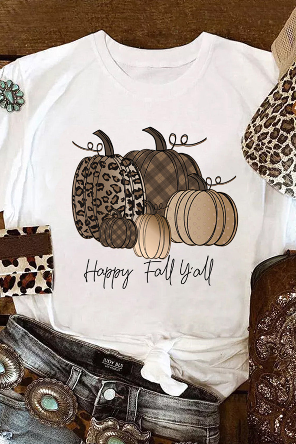 White Casual Happy Fall Pumpkin Print Graphic Tee