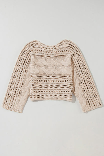 Smoke Gray Hollow-out Cable Knit Cropped Sweater