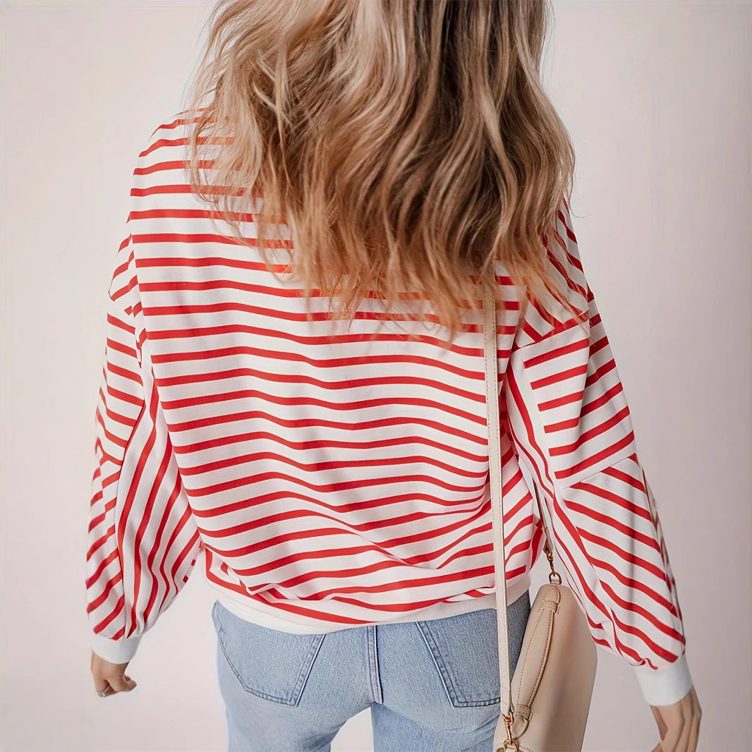 Striped Round Neck Long Sleeve Sweatshirt