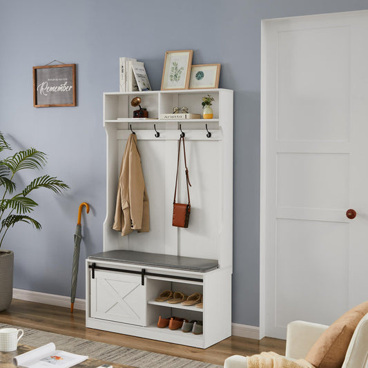 White Coat Rack w/ Shoe Cabinet Storage
