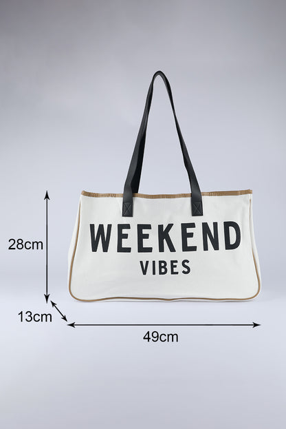 Bolsa tote de lona con ribete en contraste y estampado de letras casual blanco