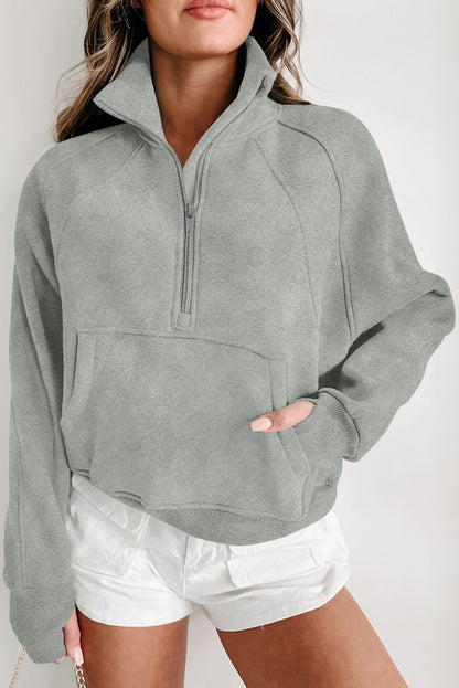 Zip Up Thumbhole Sleeve Sweatshirt