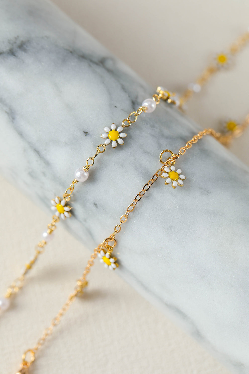 Gold Daisy & Pearl Chain Anklet