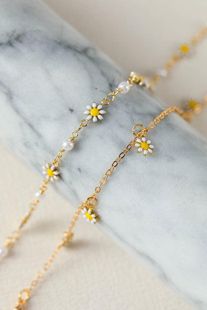 Gold Daisy & Pearl Chain Anklet