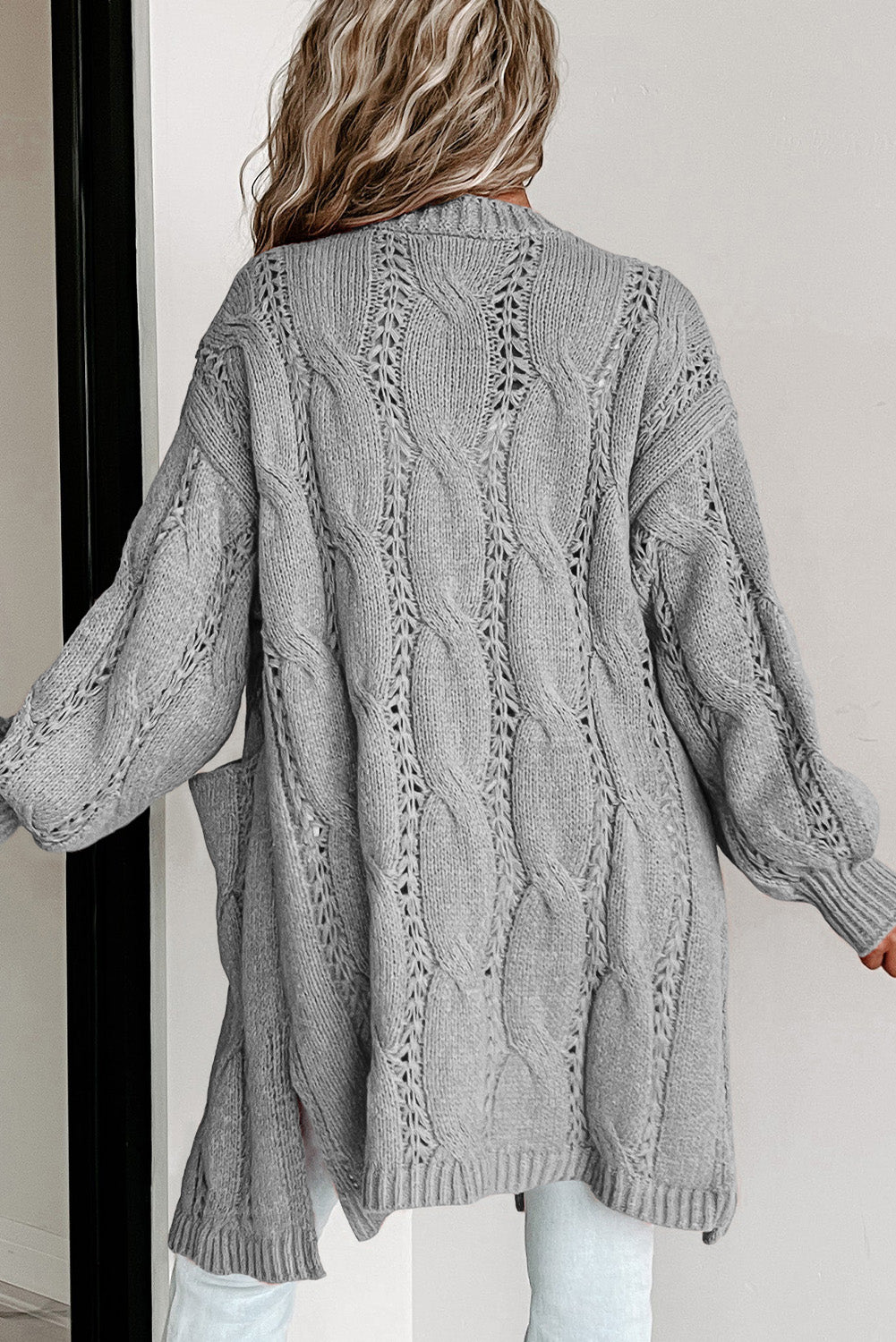 Hollow Knit Side Slits Cardigan