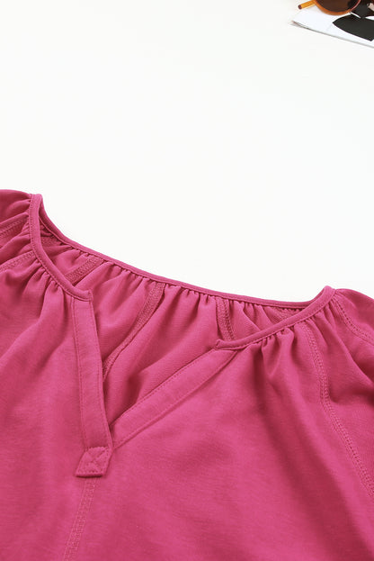 Plicated Detail V Neck Blouse