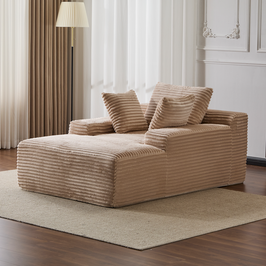 Beige Corduroy Plush Oversized Chaise Lounge Chair