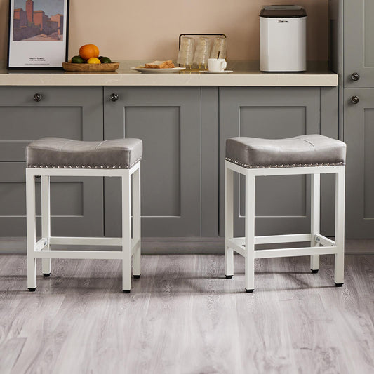 Set of 2 Grey Saddle Bar Stool Kitchen Stools
