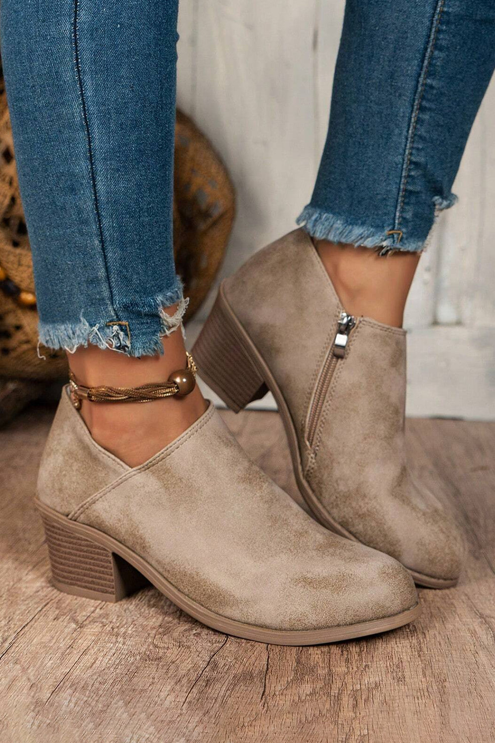 Taupe Tulip Opening Suede Ankle Boots