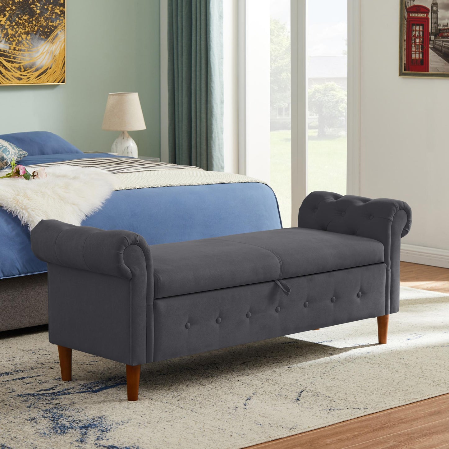 Dark Grey Large Storage Sofa Bench