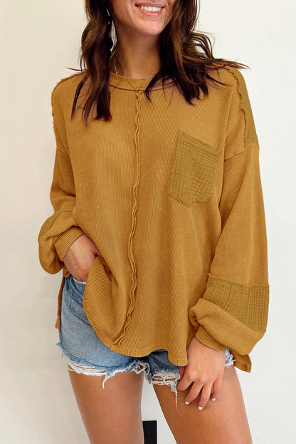 Crinkle Patchwork Long Sleeve Top