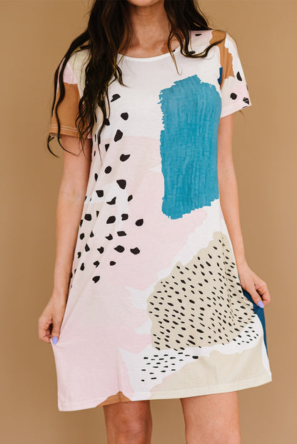 Vestido camisero informal con estampado de manchas y teñido anudado