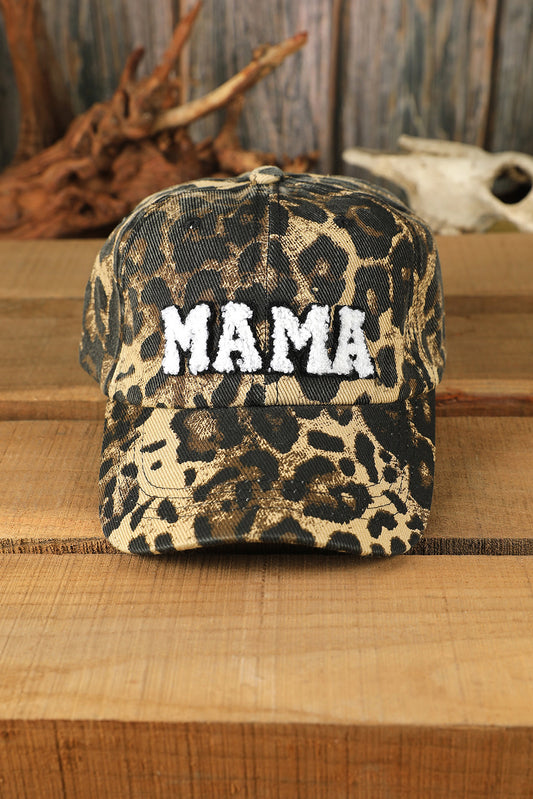 Gorra de béisbol con bordado de letra MAMA de leopardo