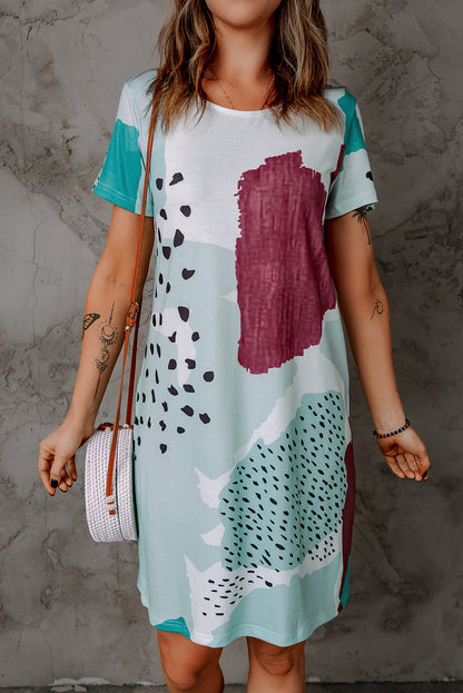 Vestido camisero informal con estampado de manchas y teñido anudado