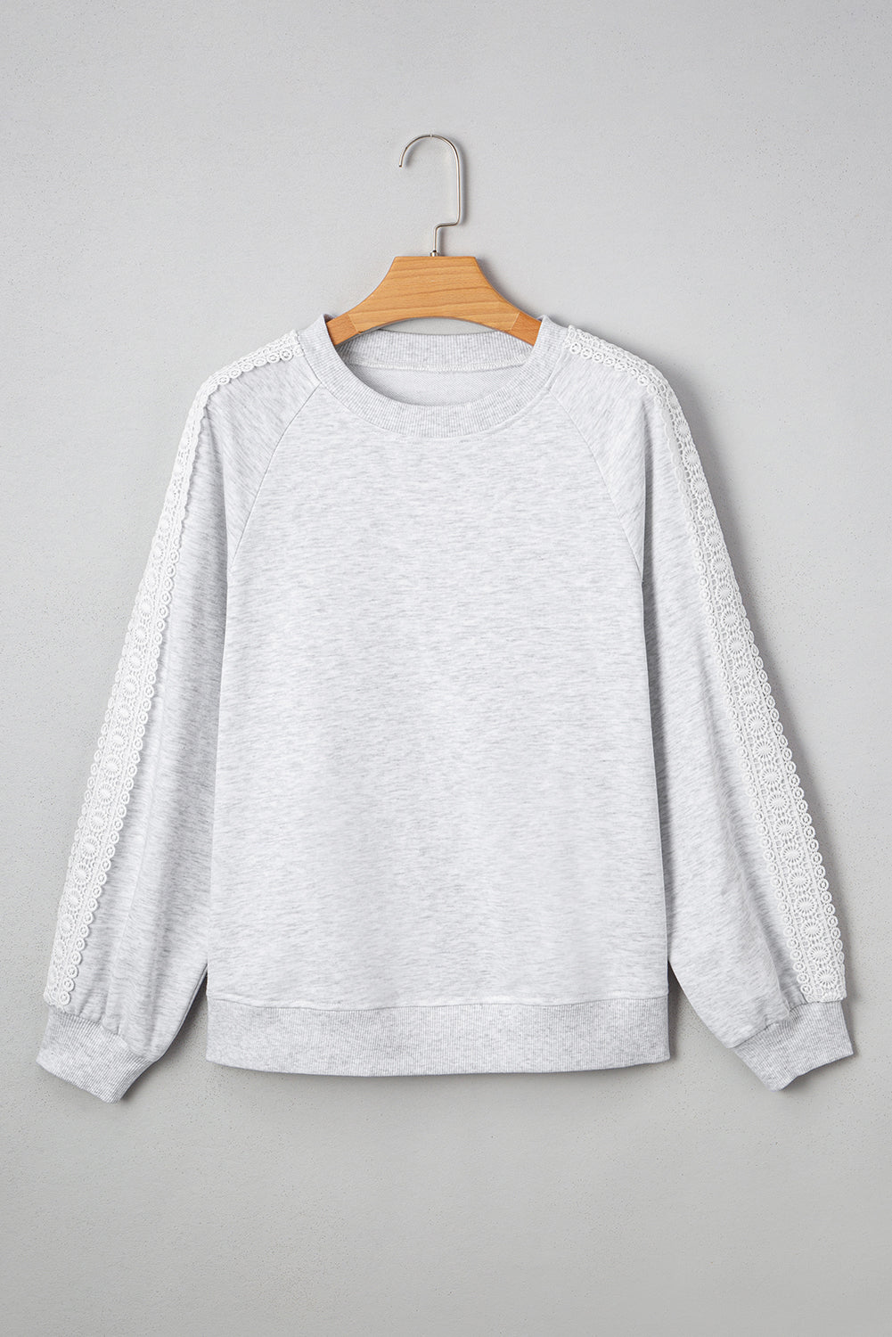 Light Grey Lace Patchwork Raglan Sleeve Crew Neck Sweatshirt