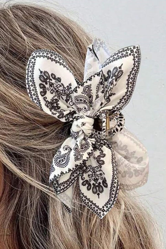 Black Paisley Floral Print Bow Knot Hair Clip