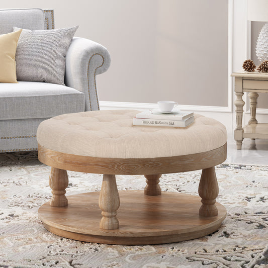 Beige Round Ottoman