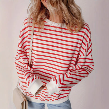 Striped Round Neck Long Sleeve Sweatshirt