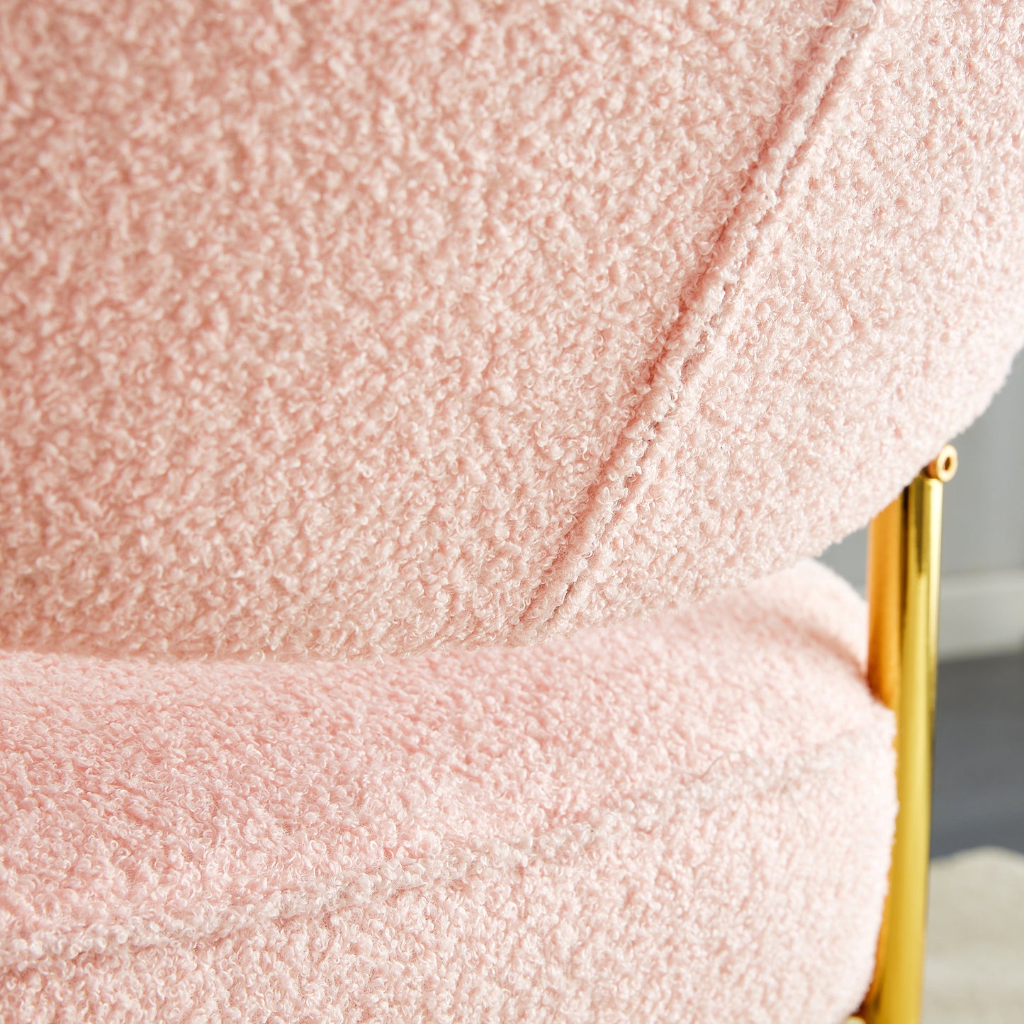 Pink Teddy Velvet Cushioned Rocking Chair W/ Golden Metal Legs