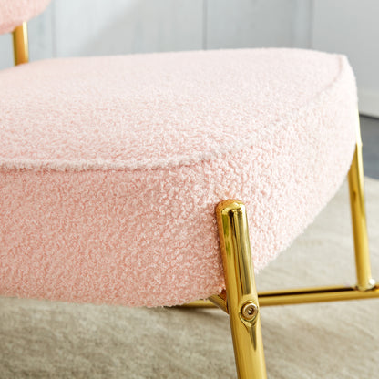 Pink Teddy Velvet Cushioned Rocking Chair W/ Golden Metal Legs