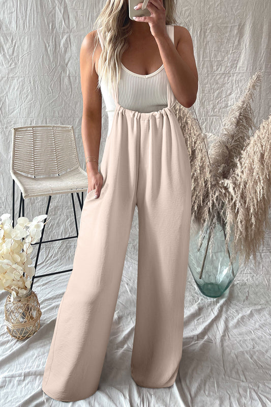 Parchment Pocketed Straps Wide Leg Overalls