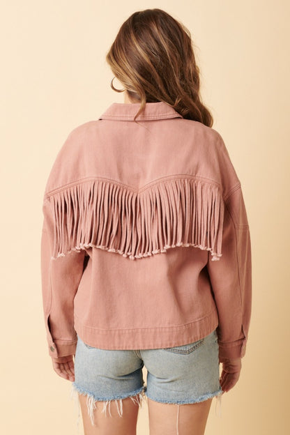 Dusty Blush Fringe Detail Cotton Twill Jacket