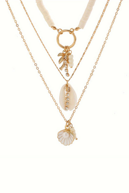 White Beach Seashell Multi Layered Pendant Necklace