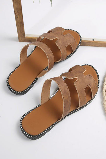 Brown Leather H Band Flat Sandels