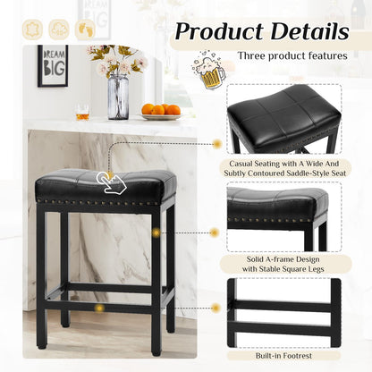 Set of 2 Black Saddle Bar Stool Kitchen Stools