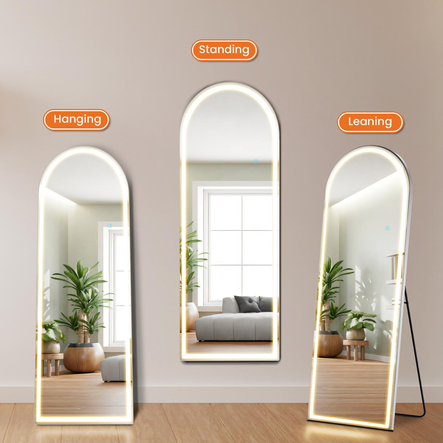 64"x21" Arched Full Length Mirror w/ LED Lights