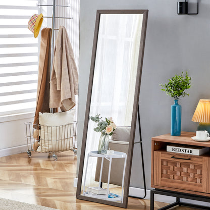 Gray Solid Wood Frame Full-Length Mirror