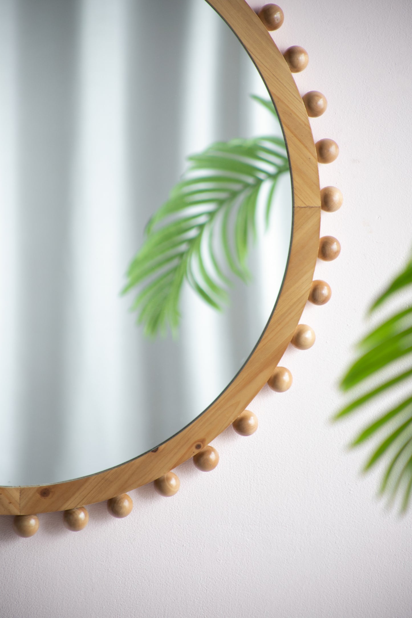 Wood Round Mirror w/ Beaded Frame