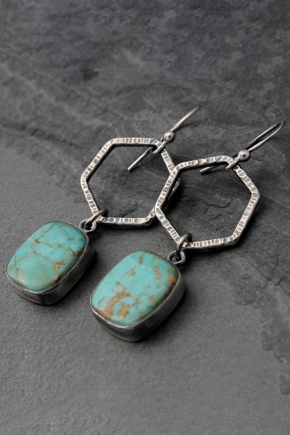 Pendientes colgantes geométricos turquesa vintage verdes