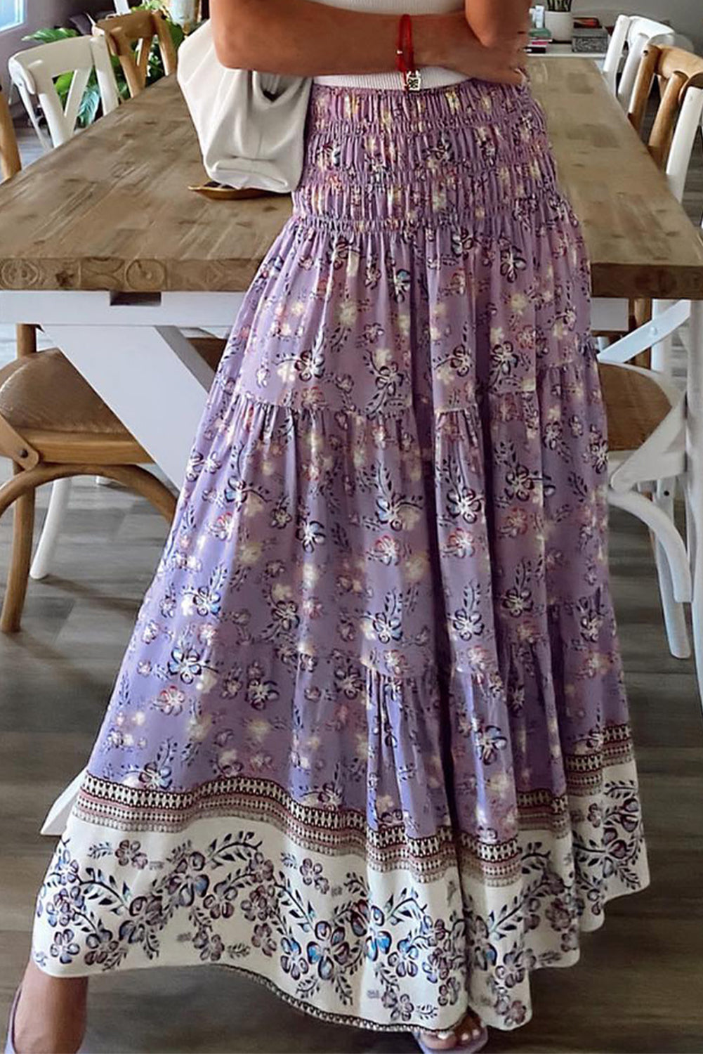 Purple Floral High Waist Maxi Skirt