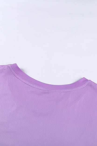 Camiseta informal de talla grande con bloques de color teñido anudado y cuello redondo morado