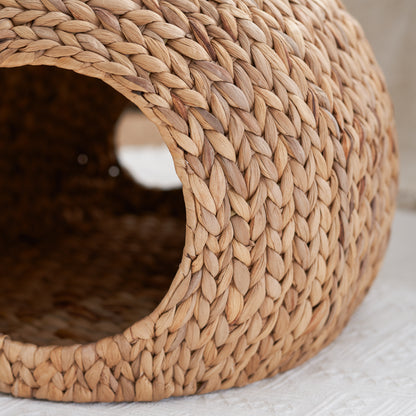 Woven Round Cat Bed Cave w/ Handles