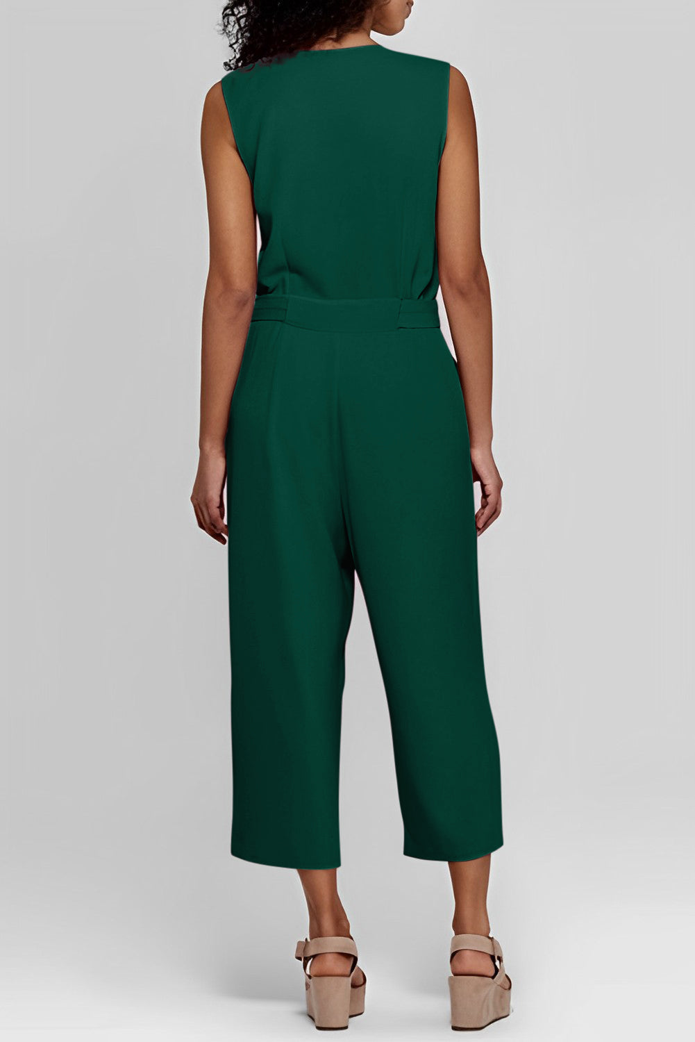 Buttoned Sleeveless Cropped Jumpsuit With Sash