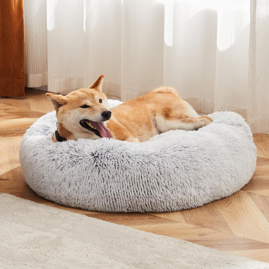 Small Grey Anti-Slip Fluffy Plush Faux Fur Pet Bed
