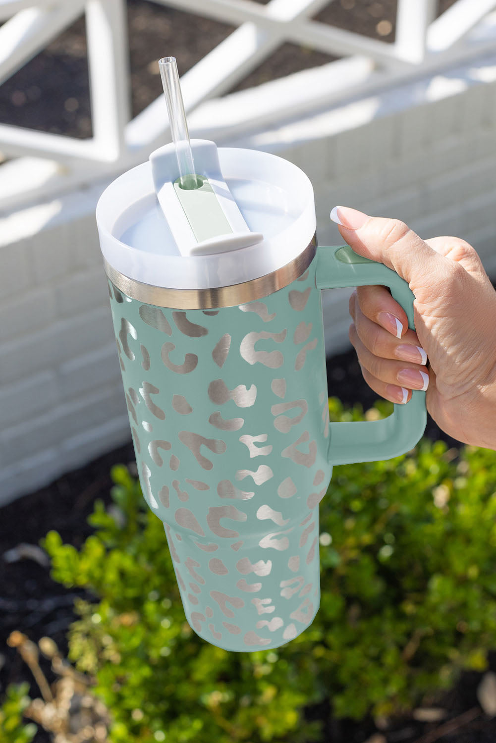 Taza portátil rosada del vaso del leopardo del acero inoxidable 40oz con la manija