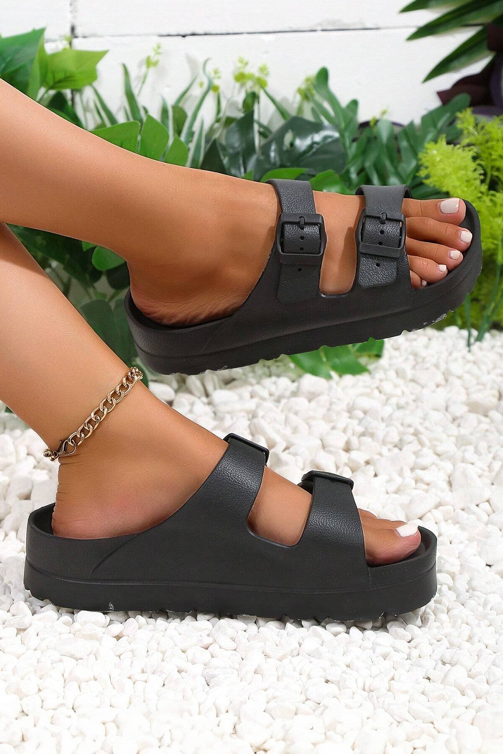 Double Buckle Strap Flat Sandels