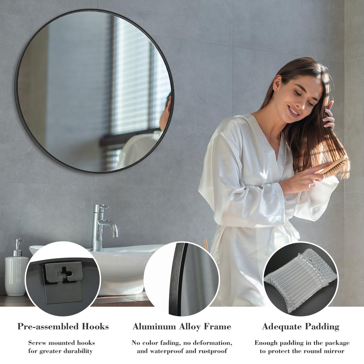 30" Black Round Wall Mirror