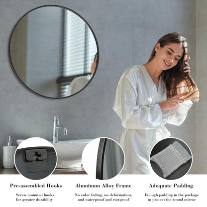 30" Black Round Wall Mirror