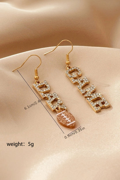 Gold GAME DAY Rugby Rhinestone Dangle Earrings