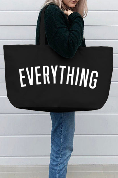 Black 73*17*44cm EVERYTHING Letter Print Large Canvas Tote Bag