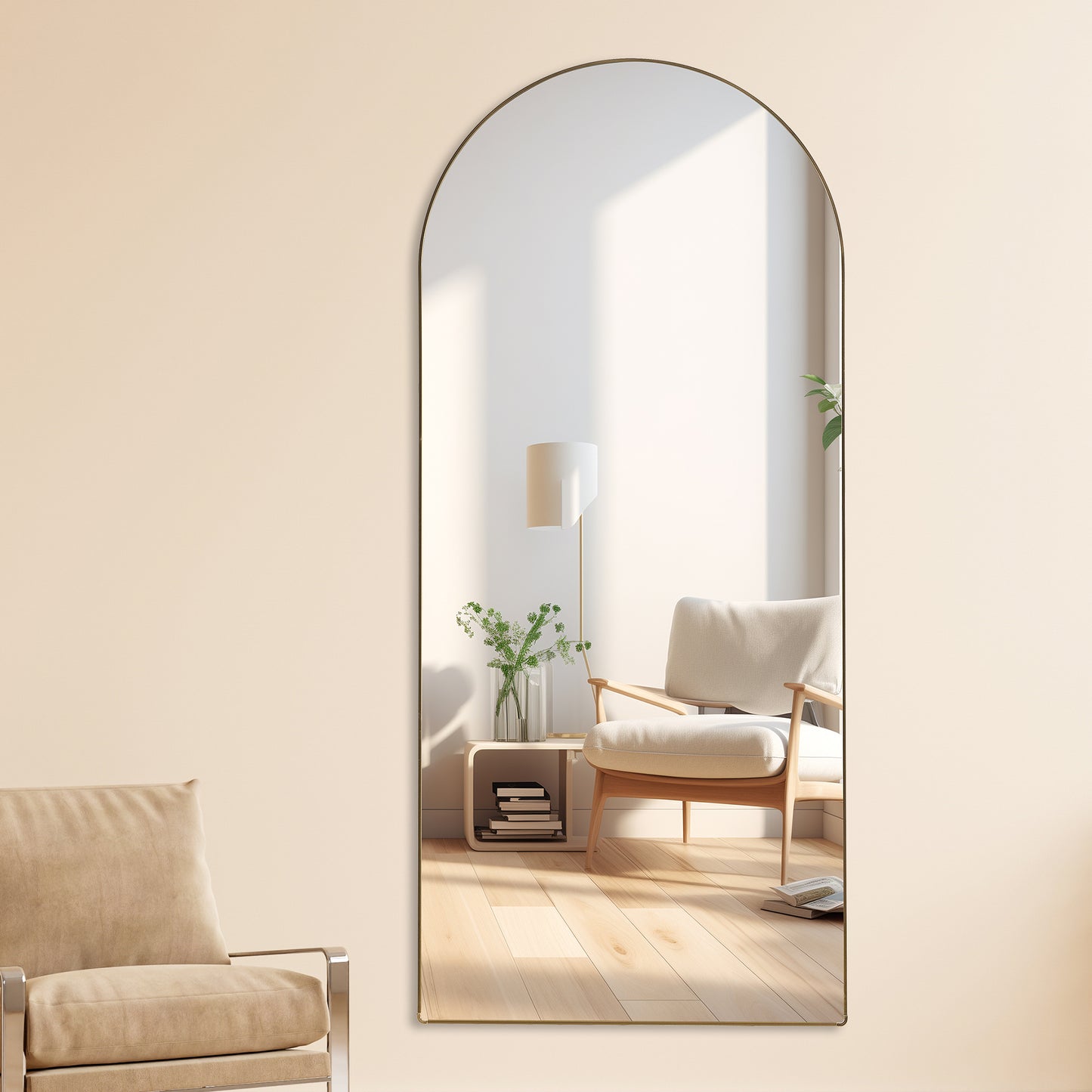 Metal Framed Arched Floor Standing Full-Length Mirror