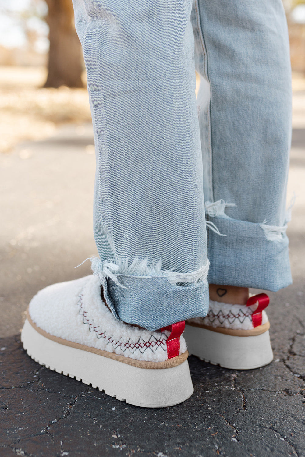 White Suede Contrast Print Plush Platform Snow Boots