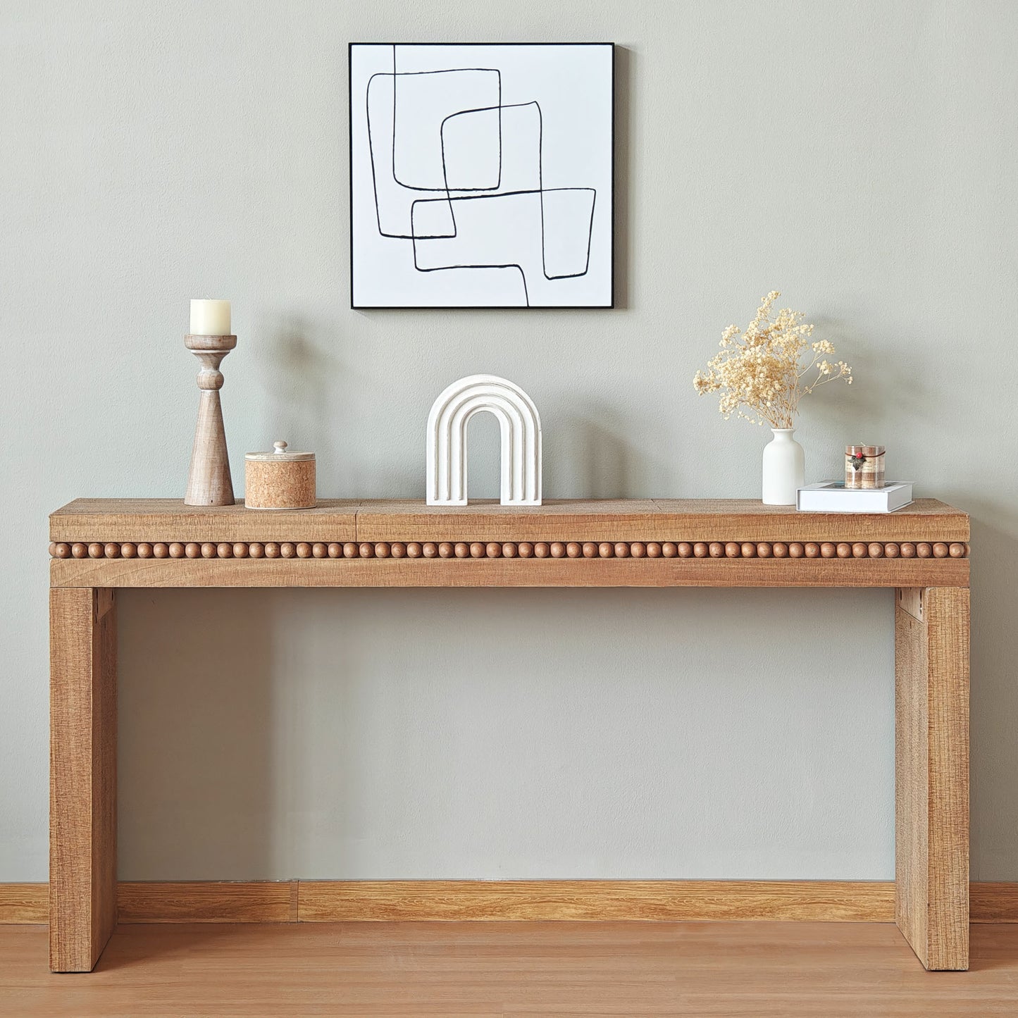 Natural Wood Console Table w/ Wood Beads Decoration